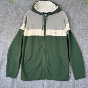 Y2K Rocawear Sweater Mens Large Green Striped Knit Hooded Zip Hip Hop Vtg